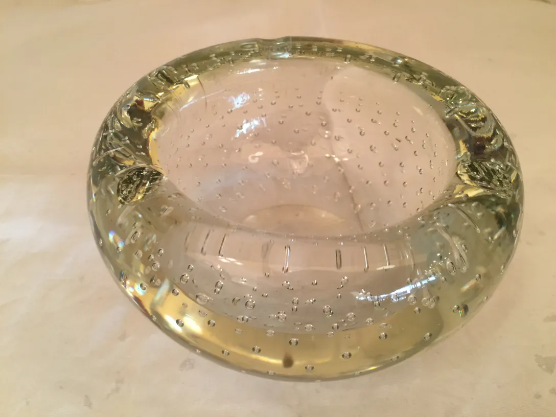murano glass ashtray with bubbles and detailed design