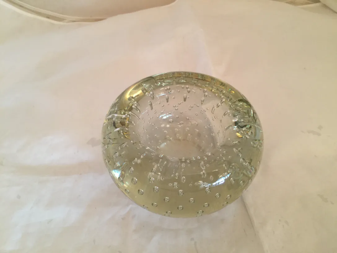 Antique Murano glass with bubbles in light yellow color