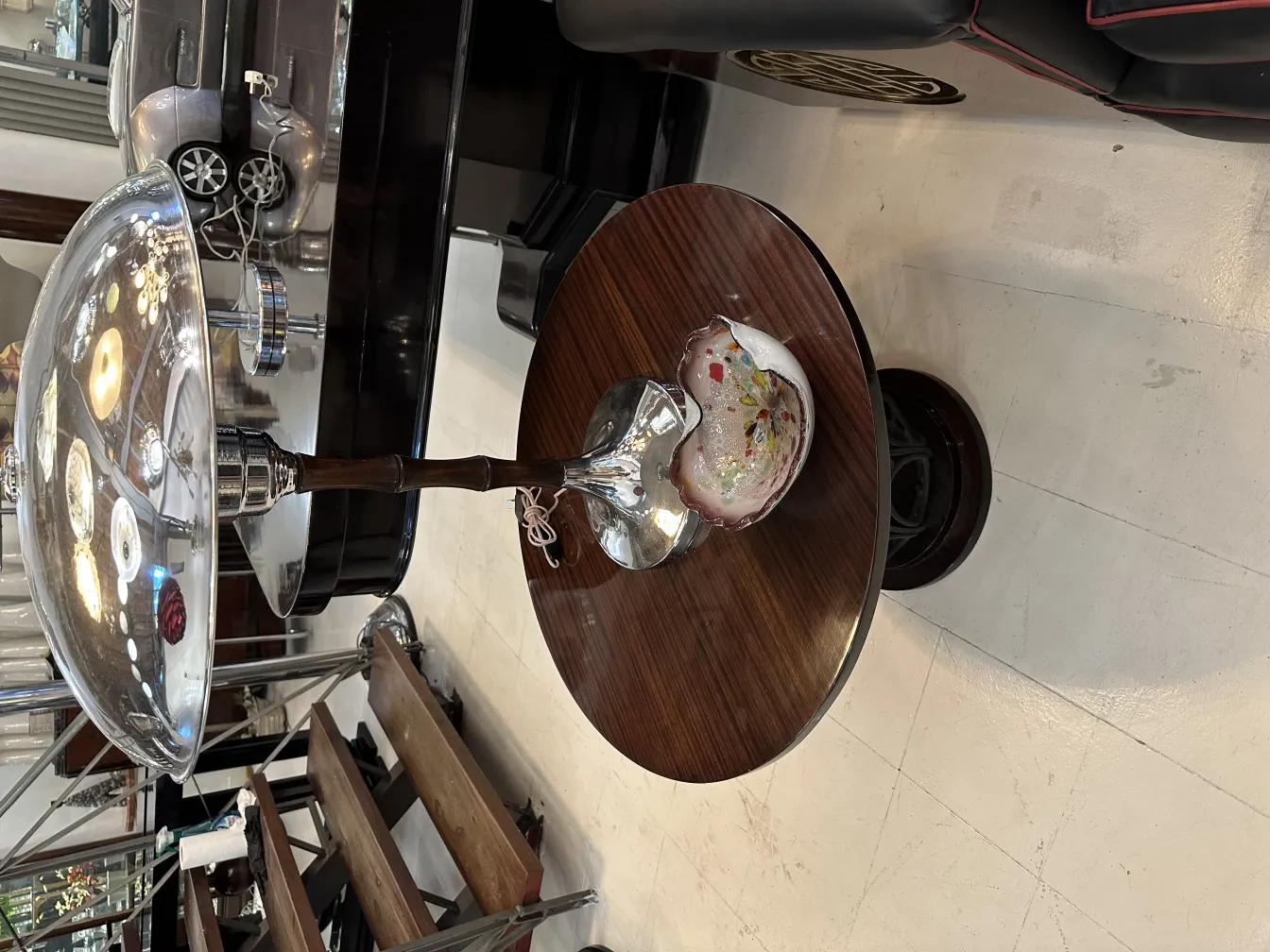 decorative murano glass on a wooden table