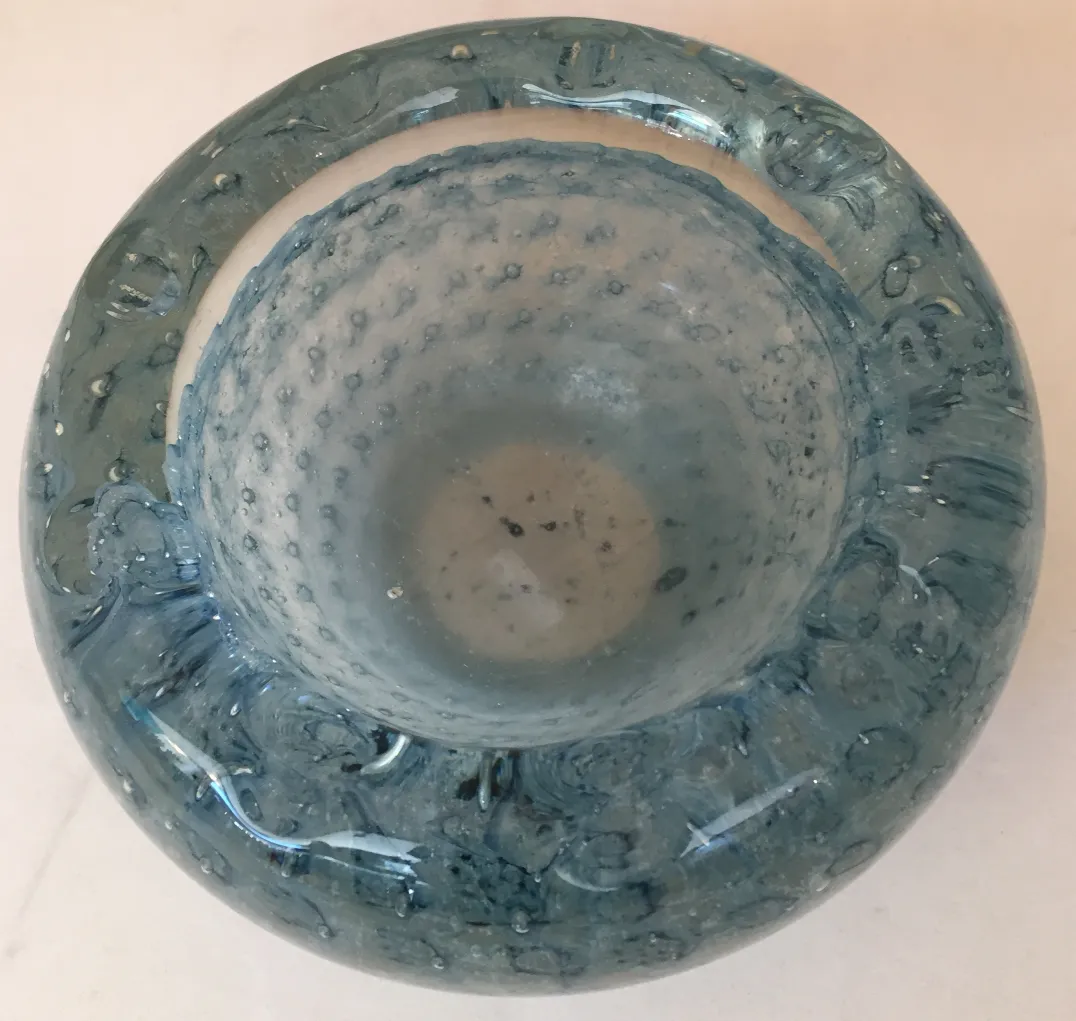 Antique Murano glass in blue with bubble decoration