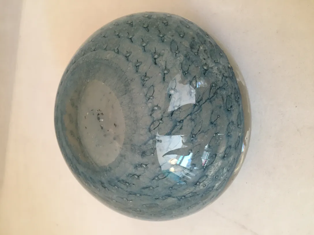 blue murano glass sphere with decorative patterns
