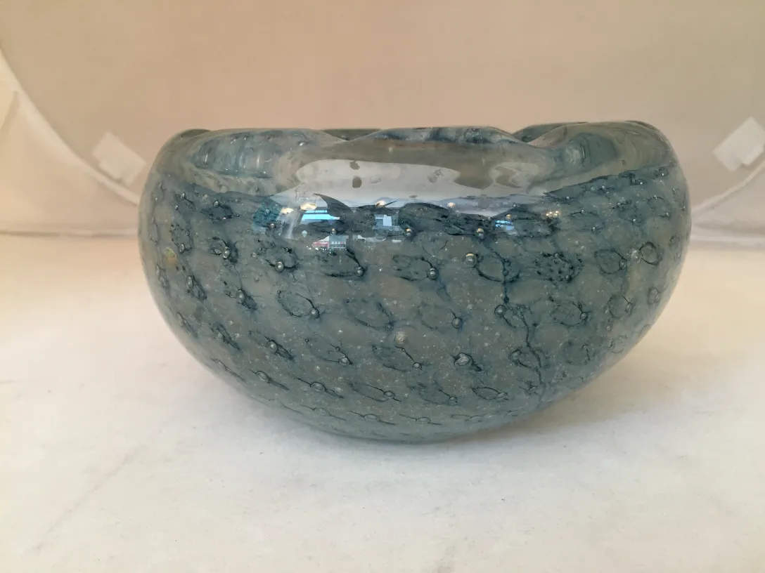 antique blue murano glass piece with bubbles