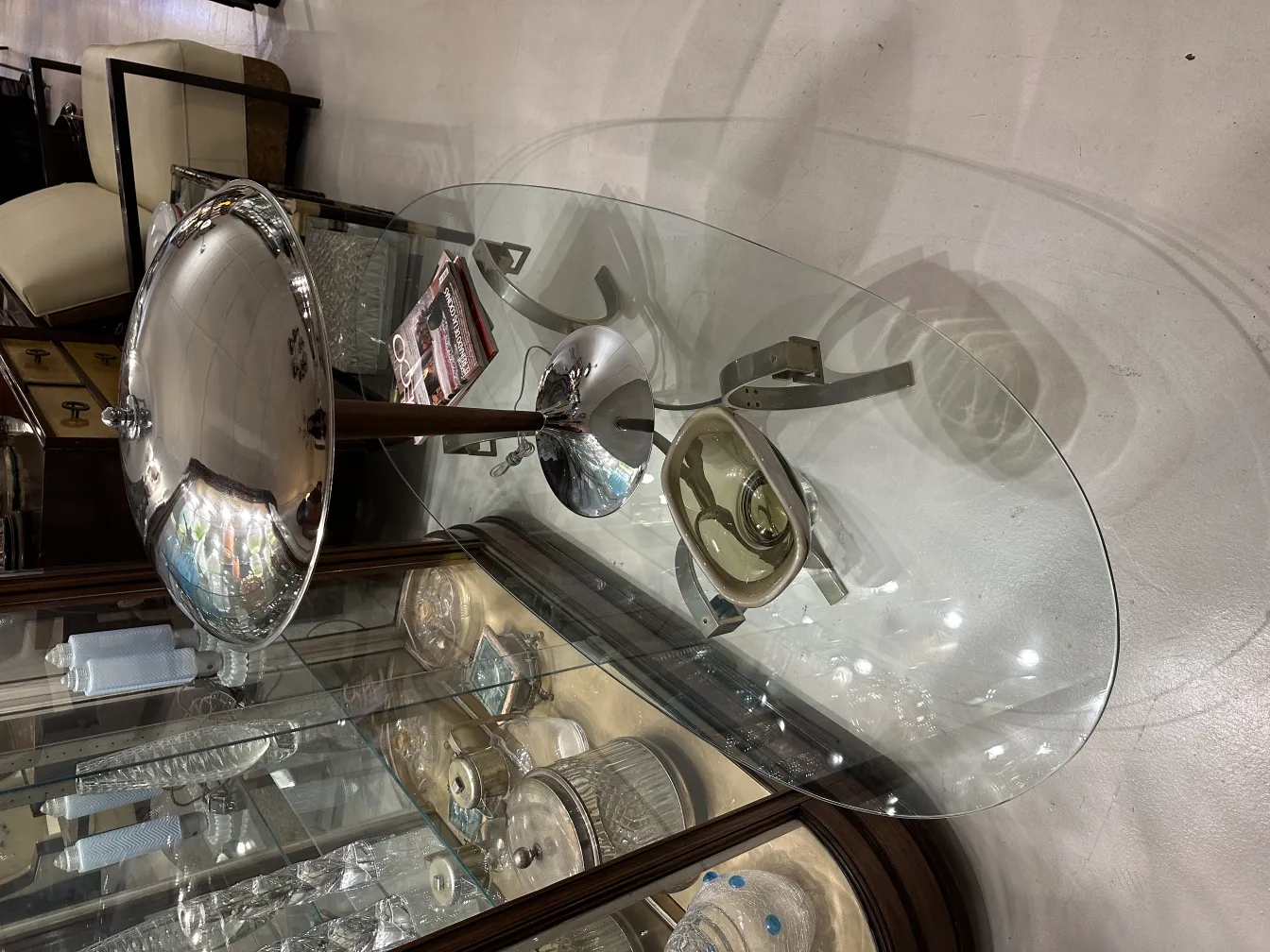 Display of antique Murano glass with elegant shapes and reflections