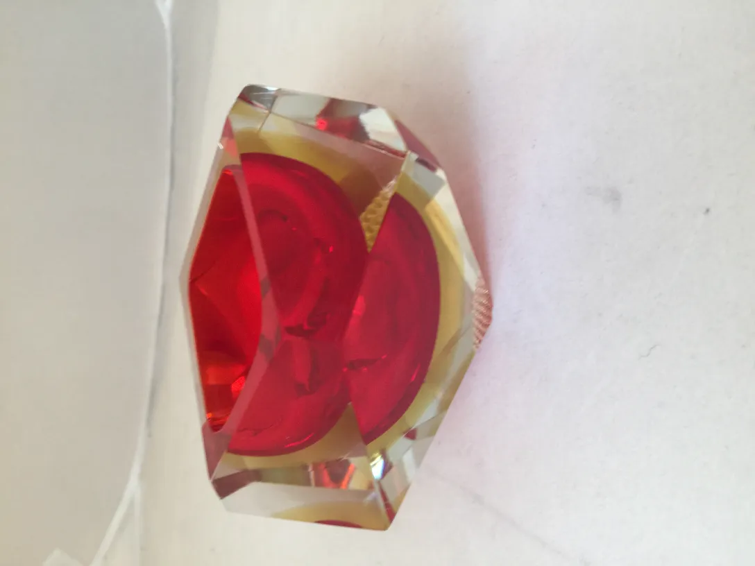 antique murano glass red and gold decorative piece in geometric shape