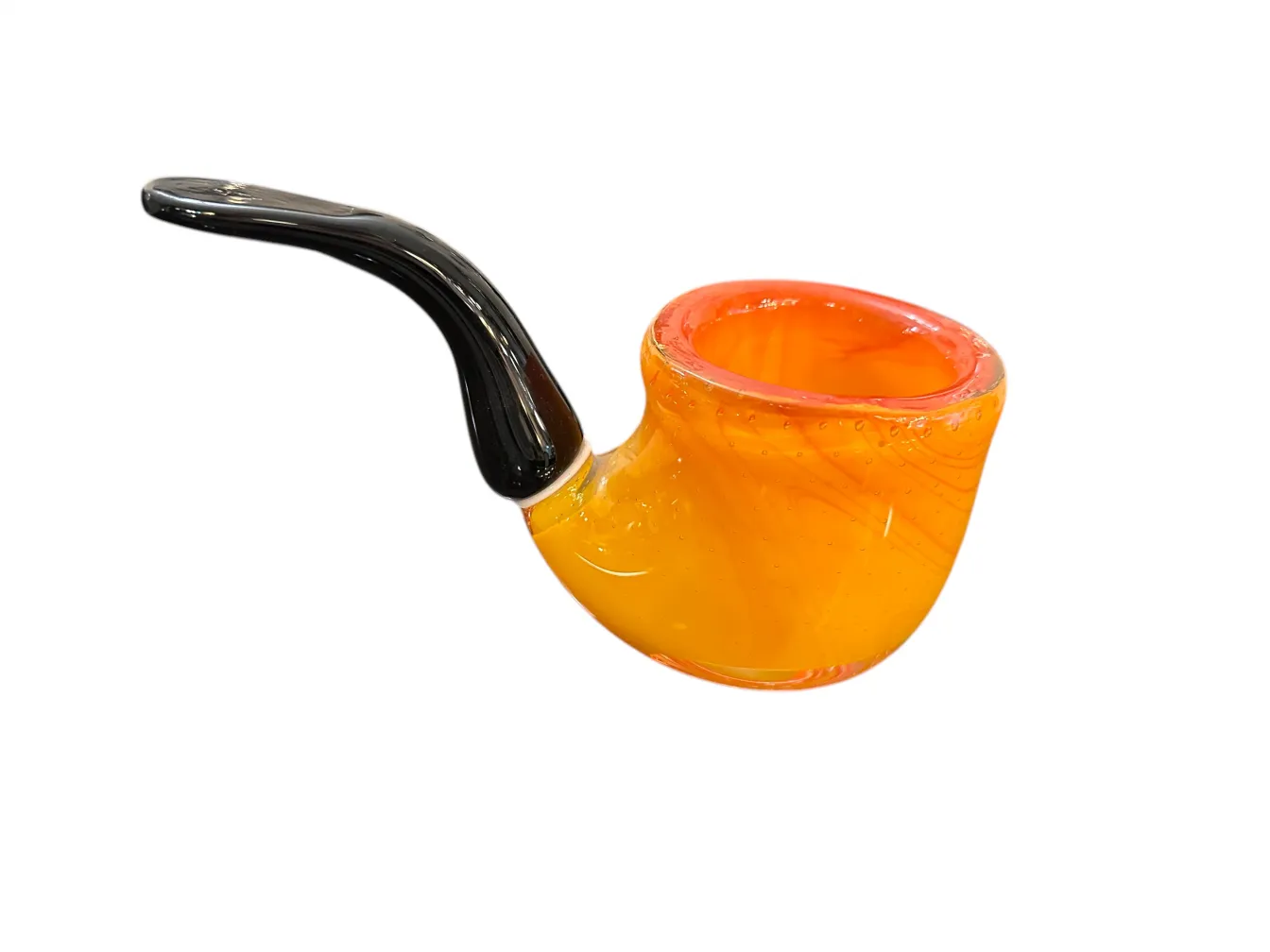 murano glass pipe in orange with black details