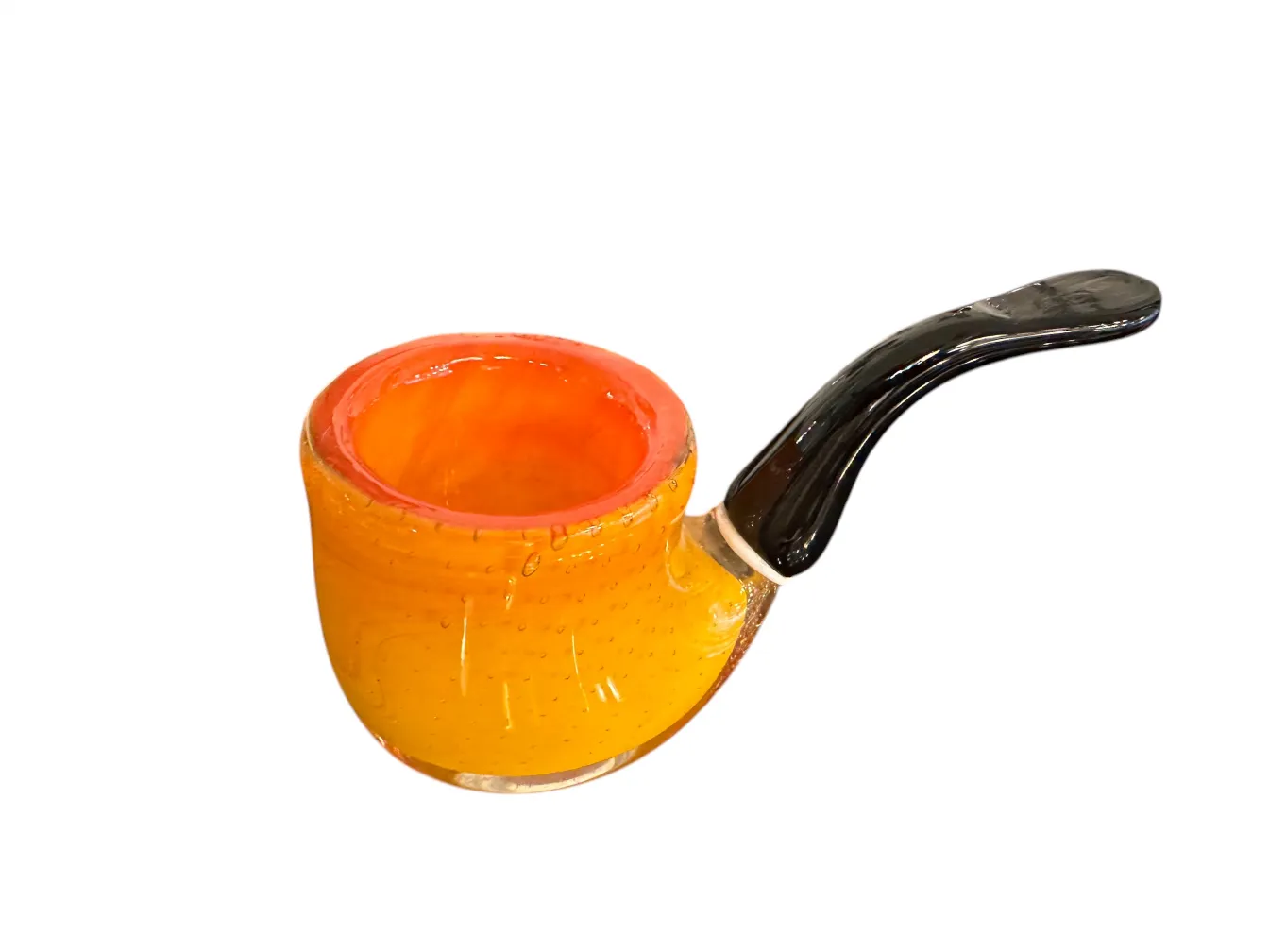 murano glass pipe with bright orange and black colors