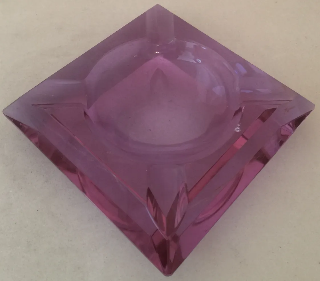 antique murano glass ashtray in light pink with square shape