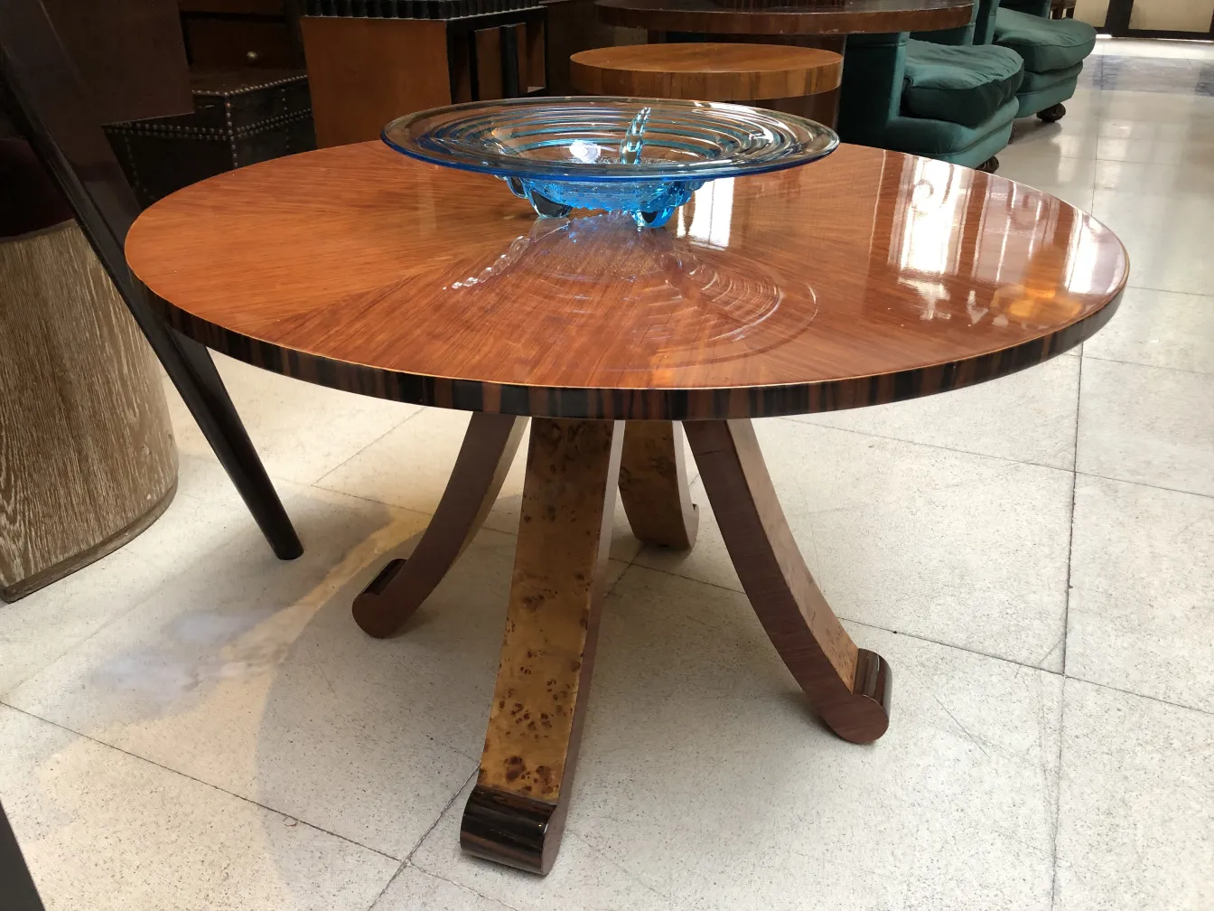 beautiful murano glass on an antique wooden table, enhancing the space