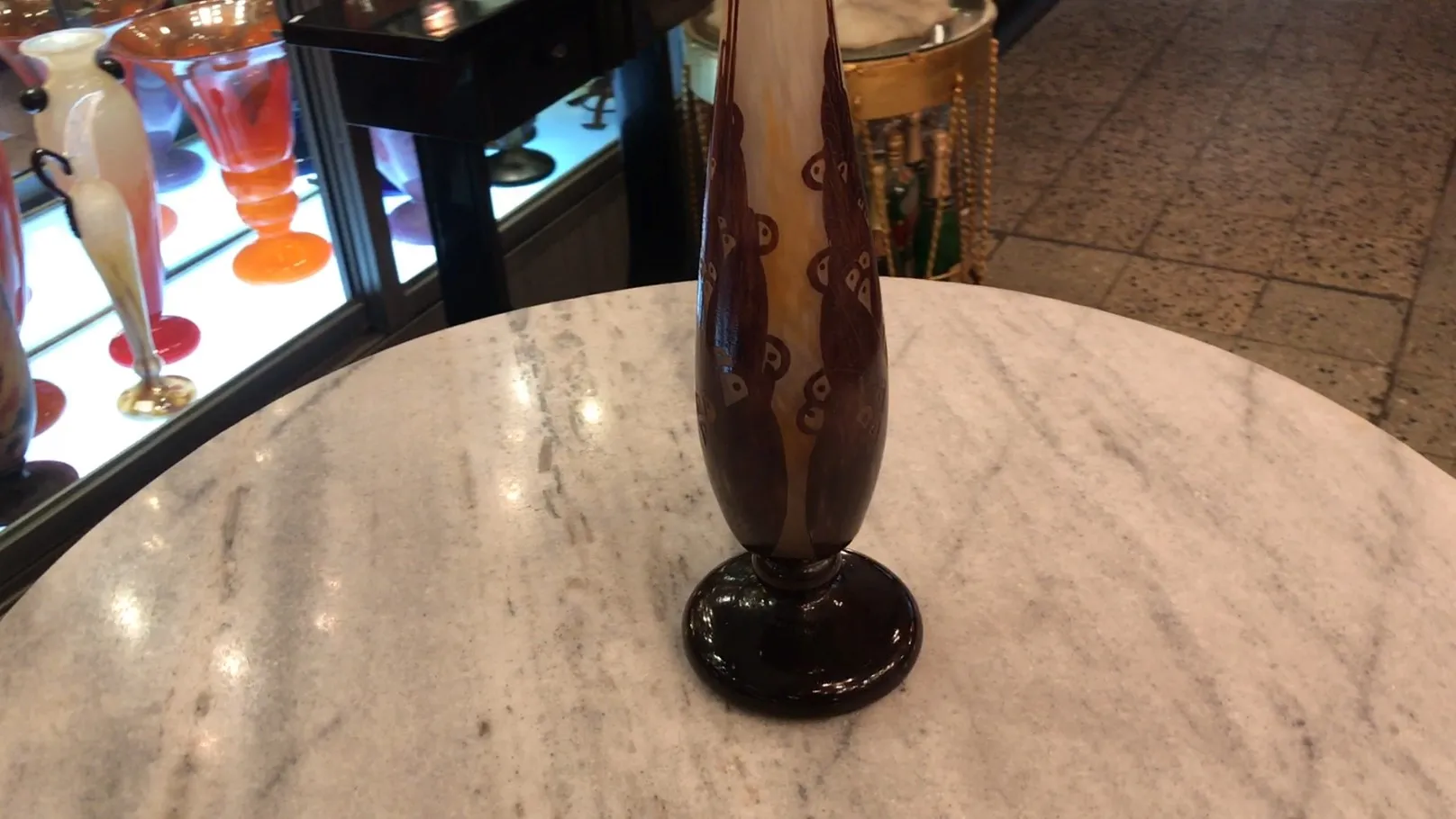 antique signed Le Verre glass on dark base