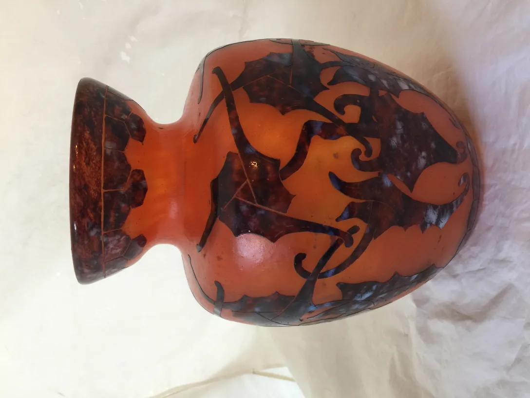 Antique vase with raised design of signed glass Le Verre.