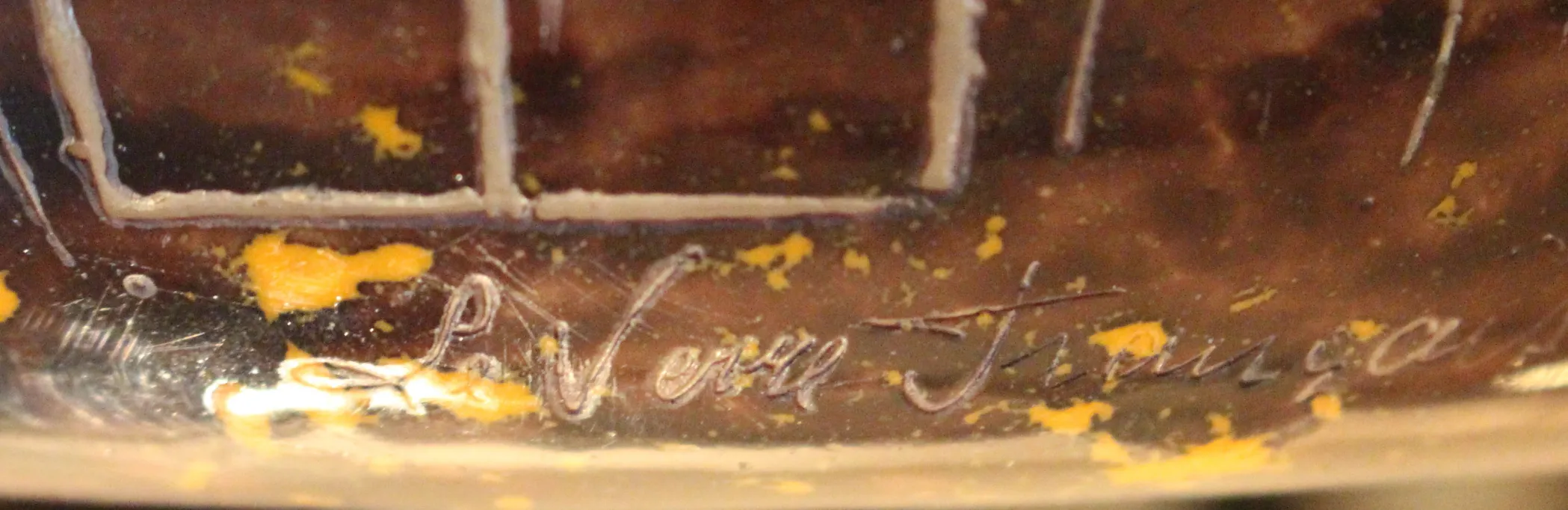 Antique signed glass Le Verre, dark background