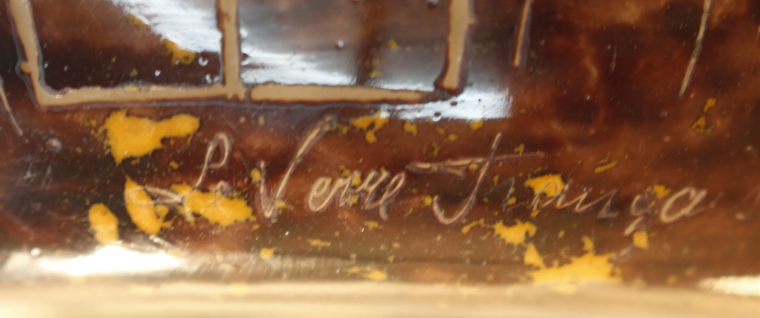 antique signed glass Le Verre with golden details