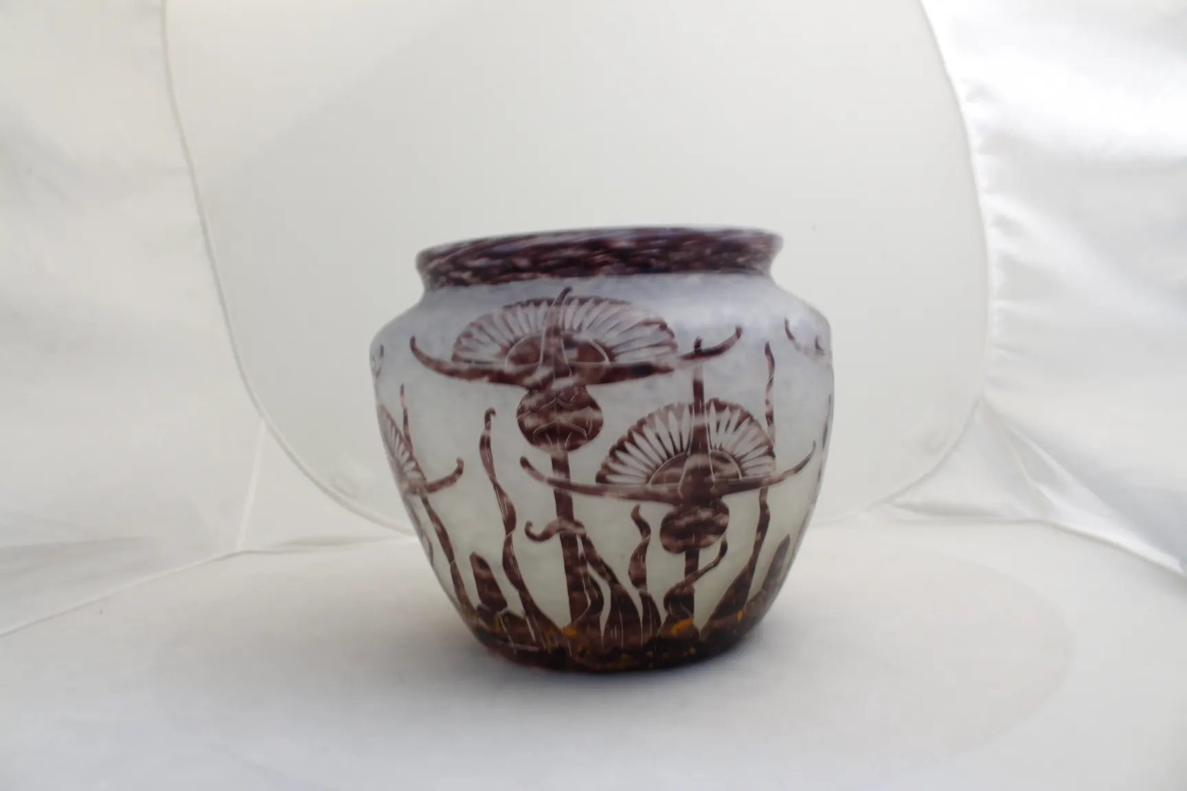 Antique signed Le Verre vase with floral design in light and dark tones