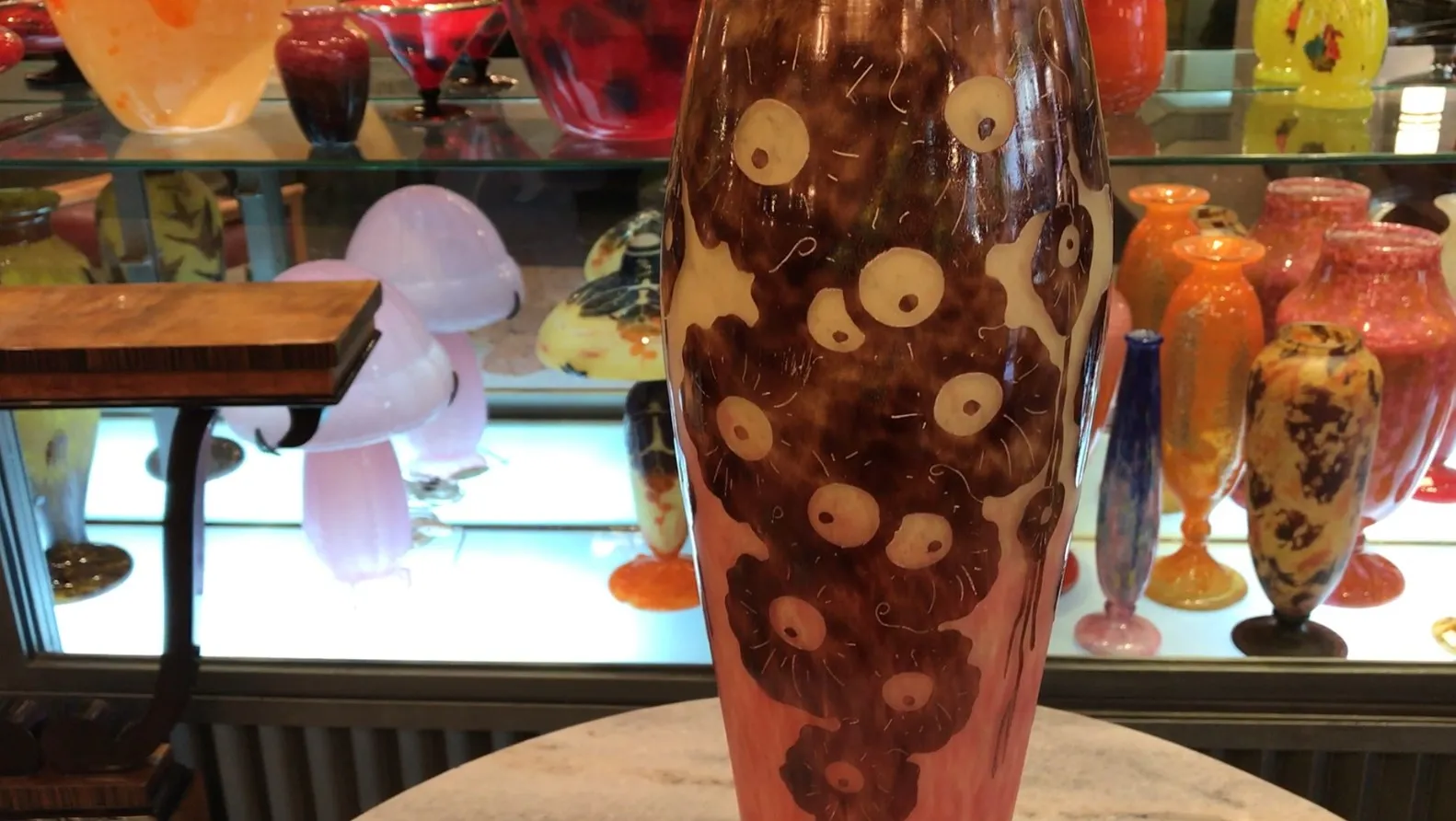 antique vase with colorful design and eye-catching background