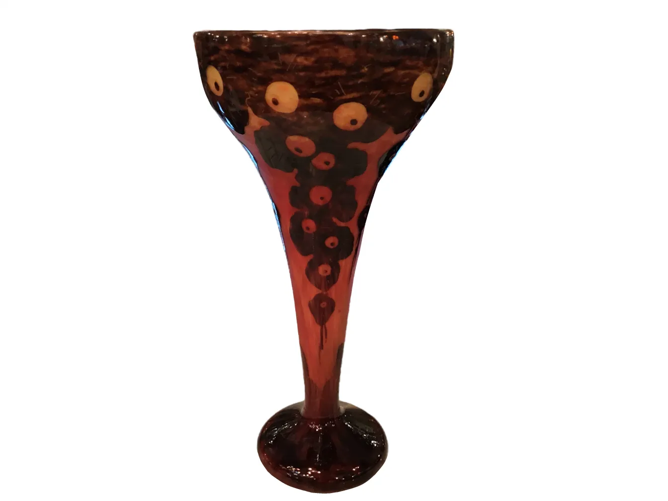 Antique signed glass vase with decorative details in colors