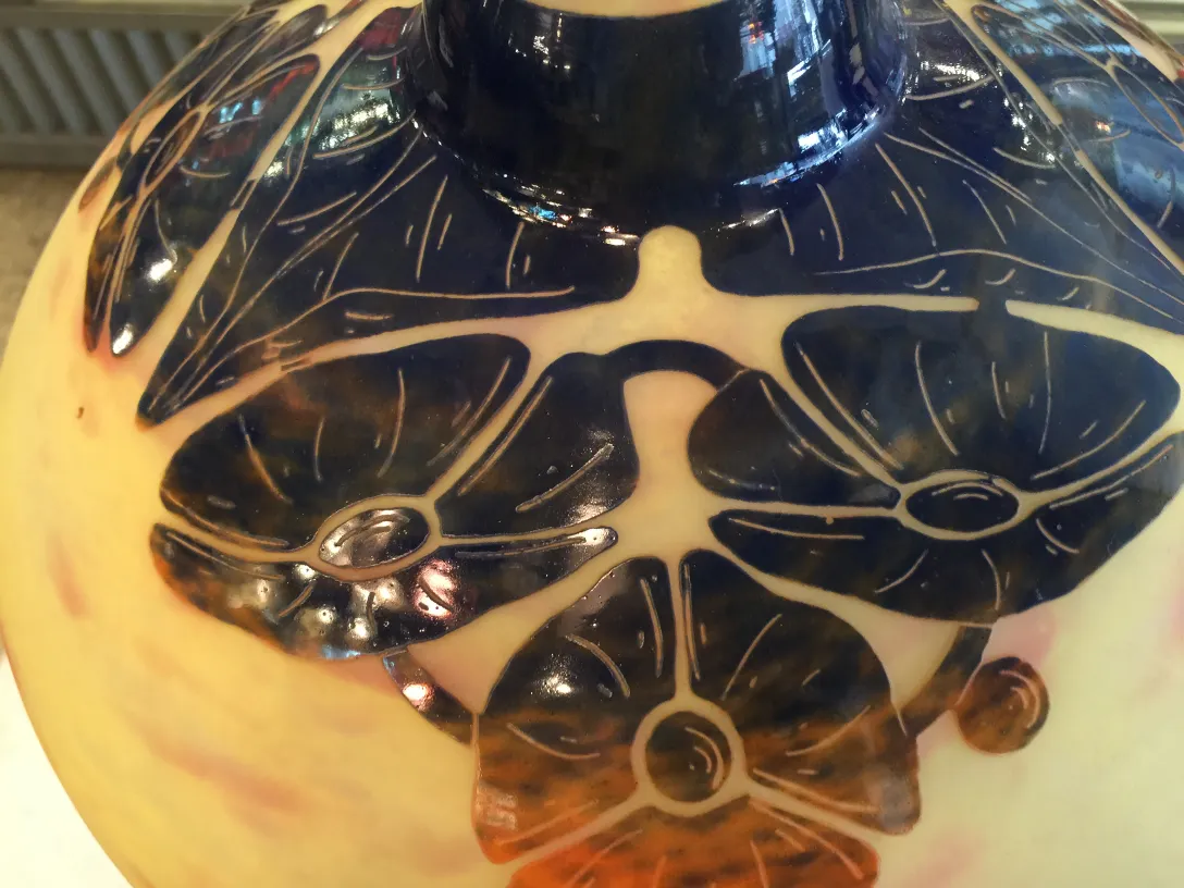 Antique signed glass Le Verre with floral design