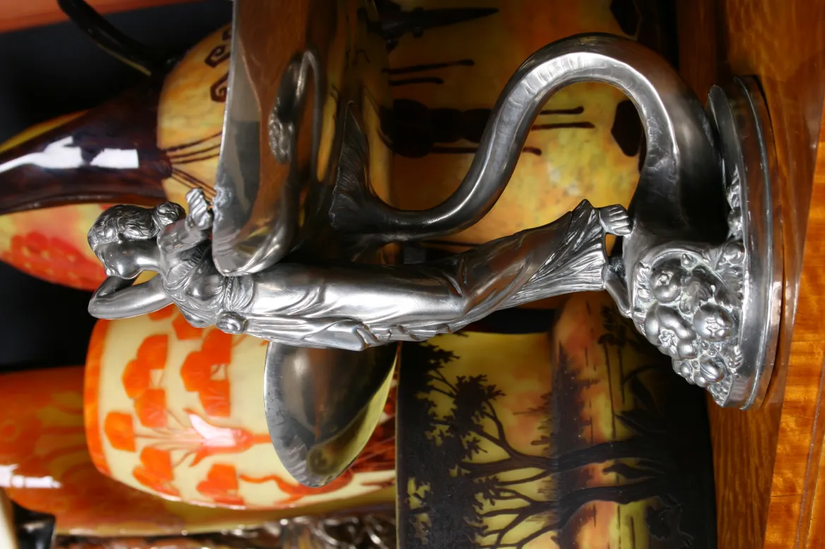 Antique glass vase signed Le Verre, with decorative features.