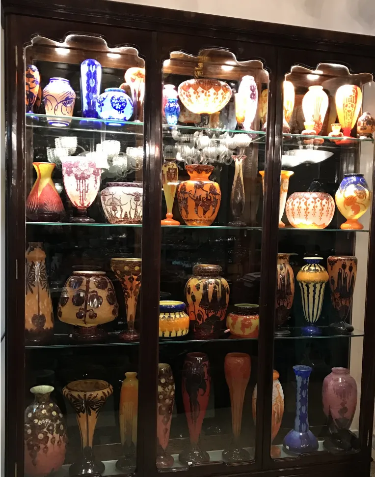 antique glass with signature, colorful, intricate design