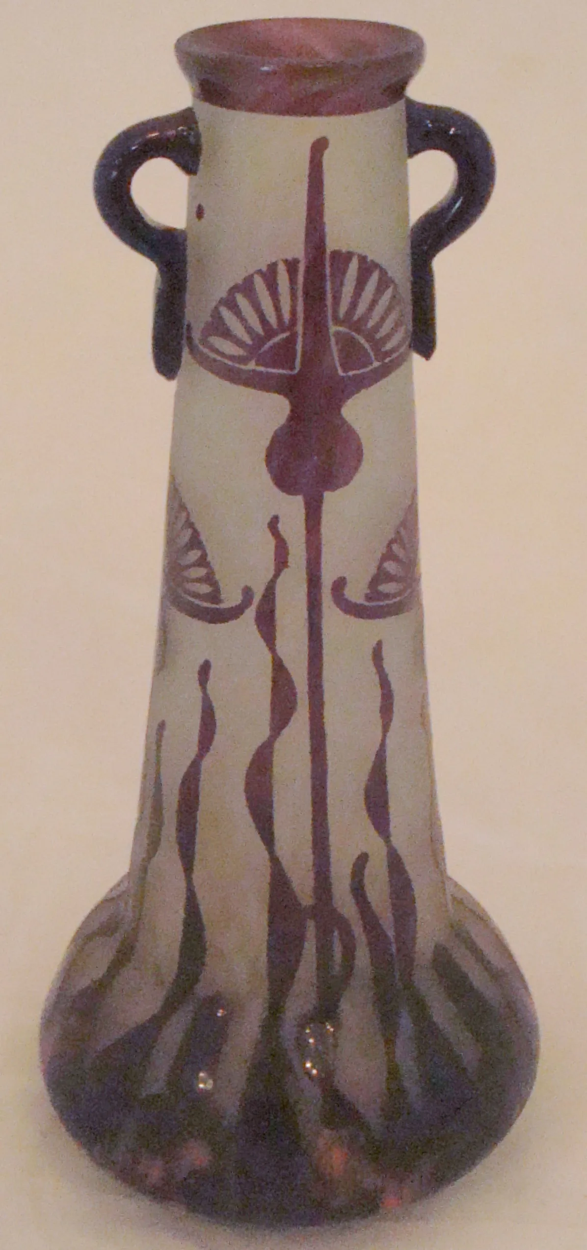 Antique signed glass Le Verre featuring floral decoration.