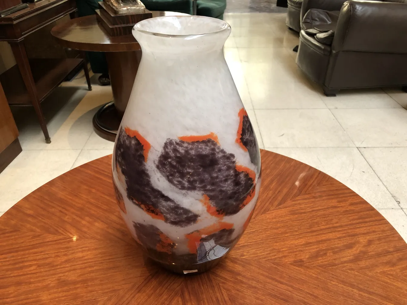 vaso de vidro assinado antigo degue com padrões coloridos