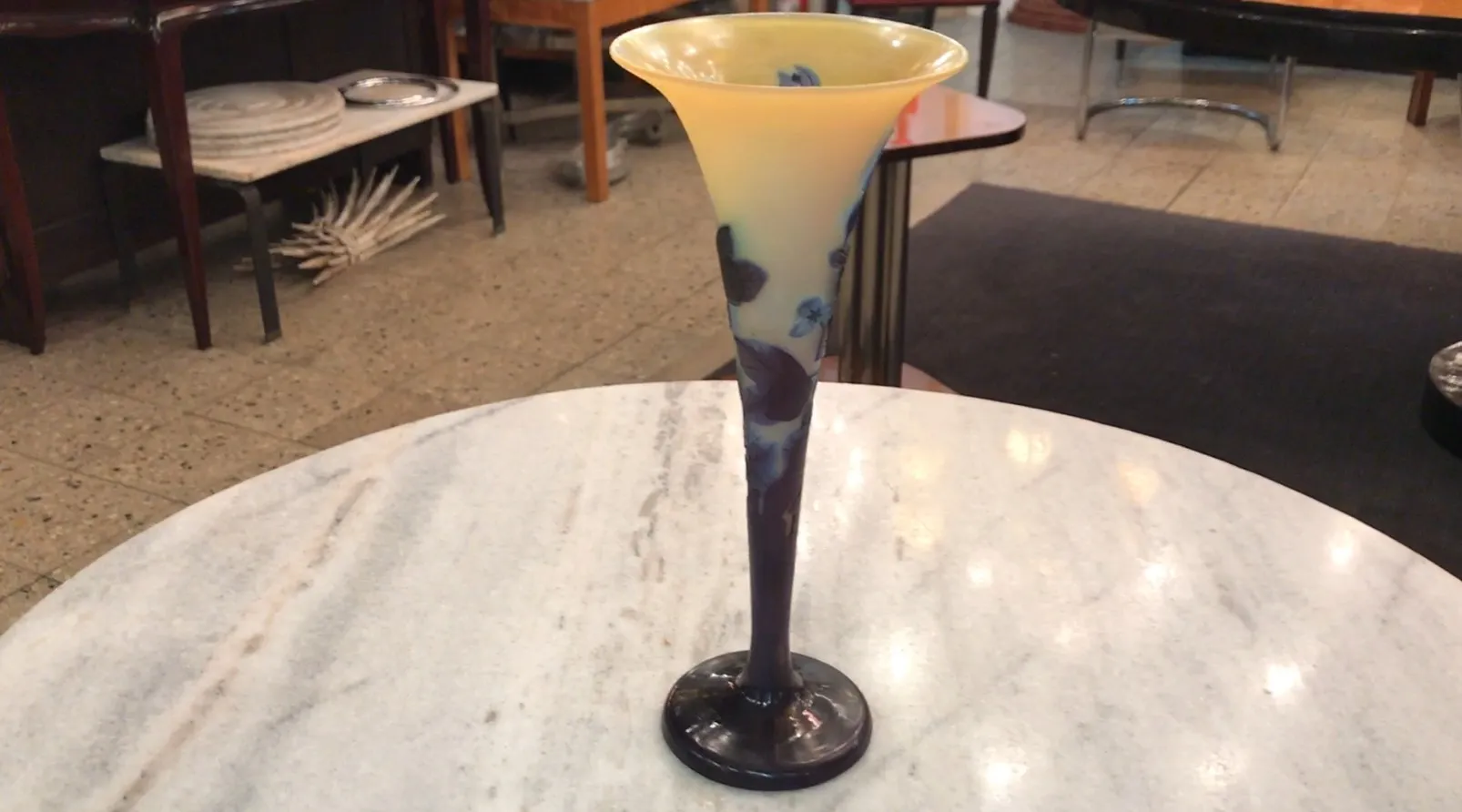 antique signed gallé glass in yellow with flowers