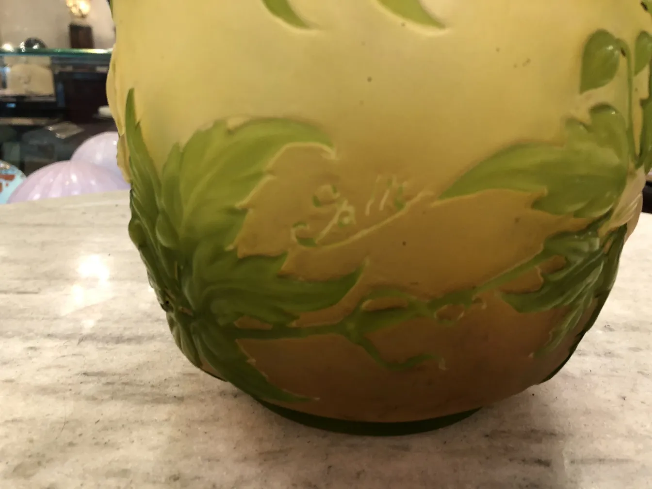 signed glass gallé with antique floral design