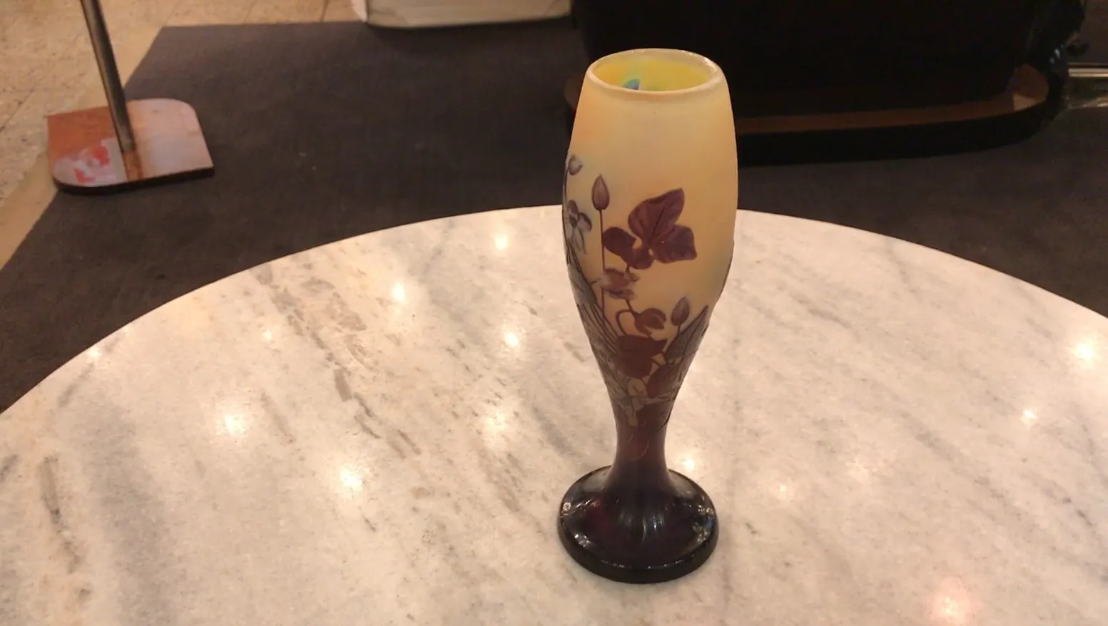 Antique vase with floral design, signed glass by Gallé