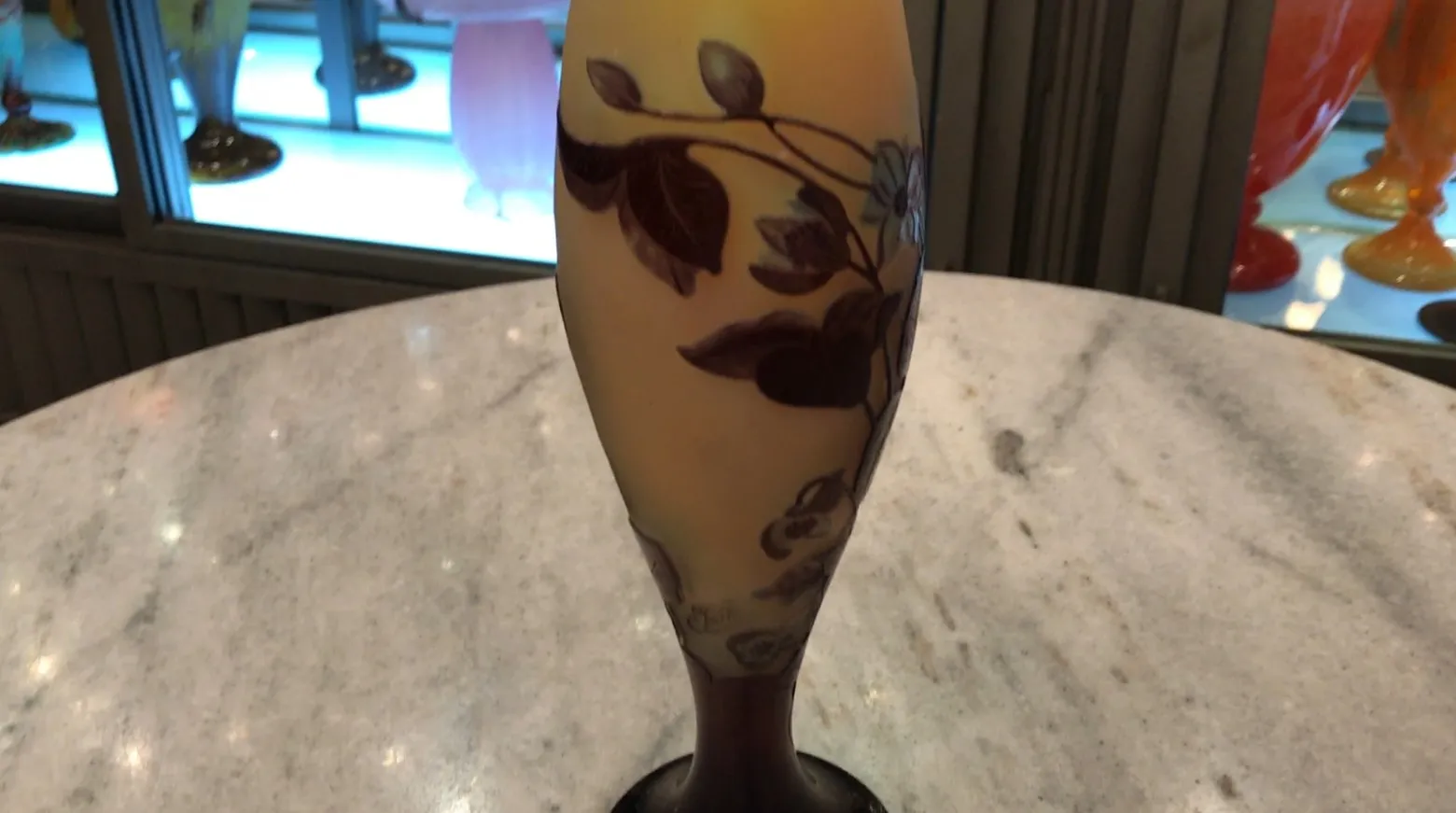 Signed glass Gallé with floral design, antique.