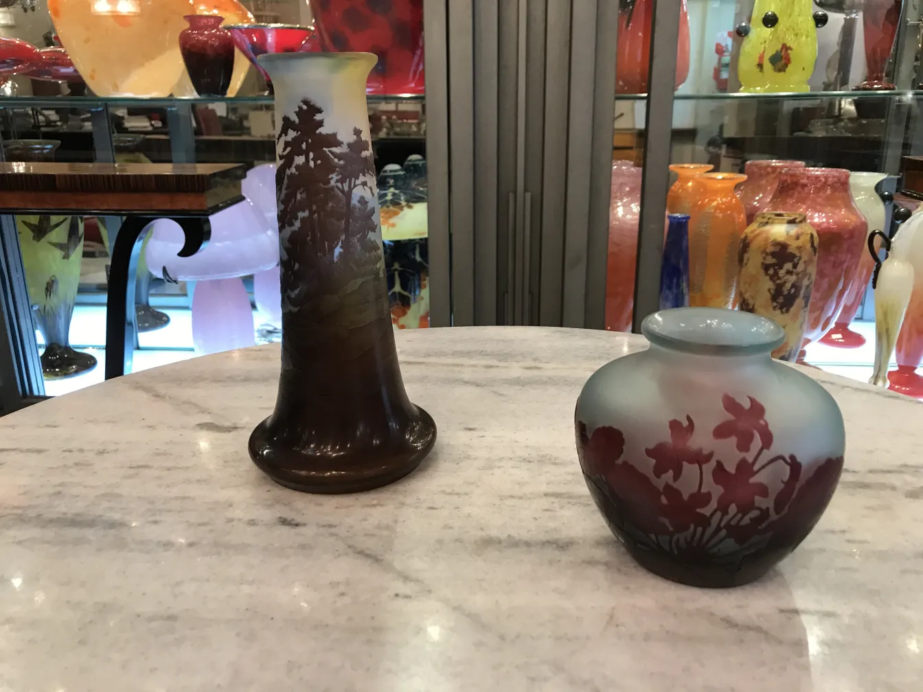 antique vase with floral details in signed gallé glass