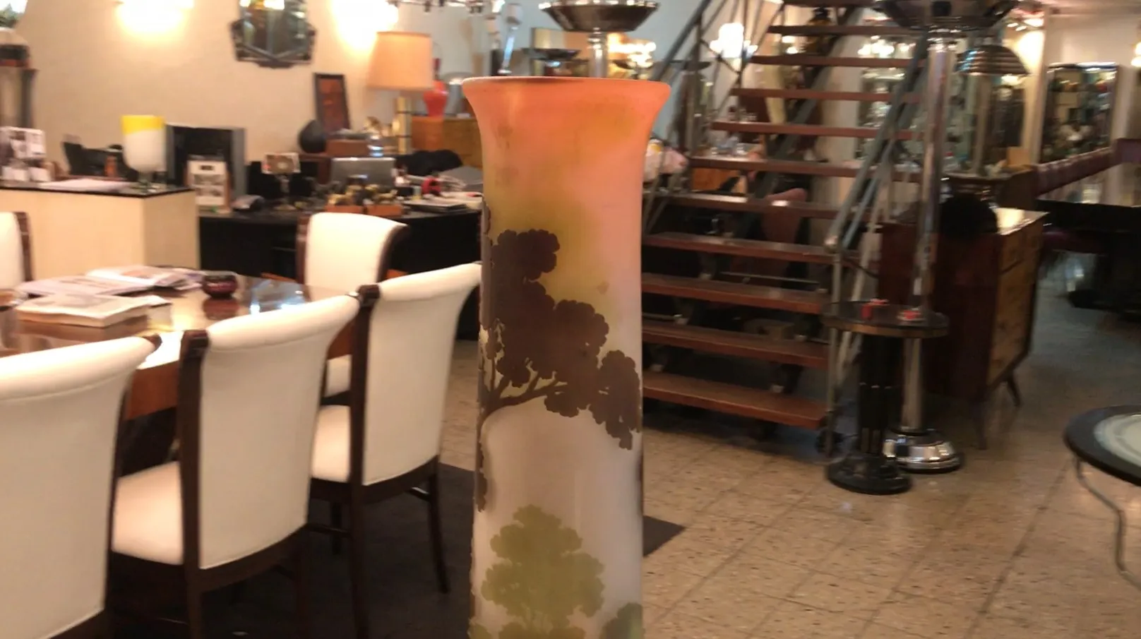 decorative signed glass gallé with natural design