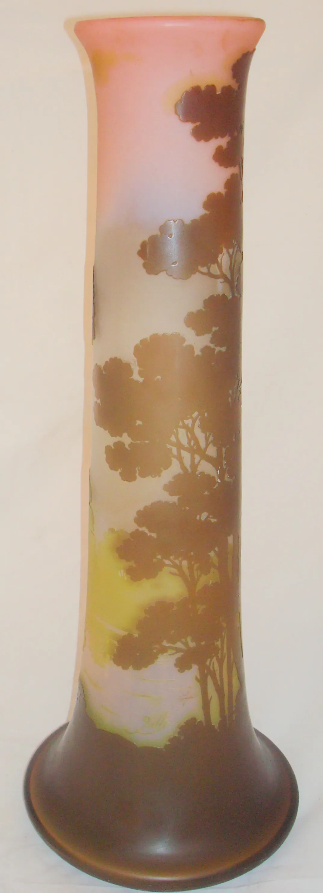 Antique signed glass Gallé with tree engravings