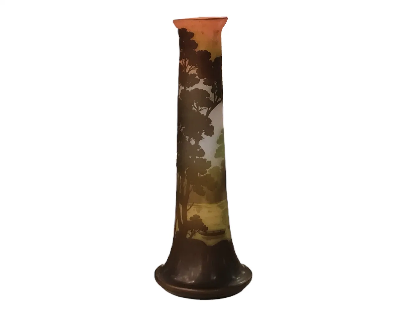 tall vase with tree landscape in warm tones