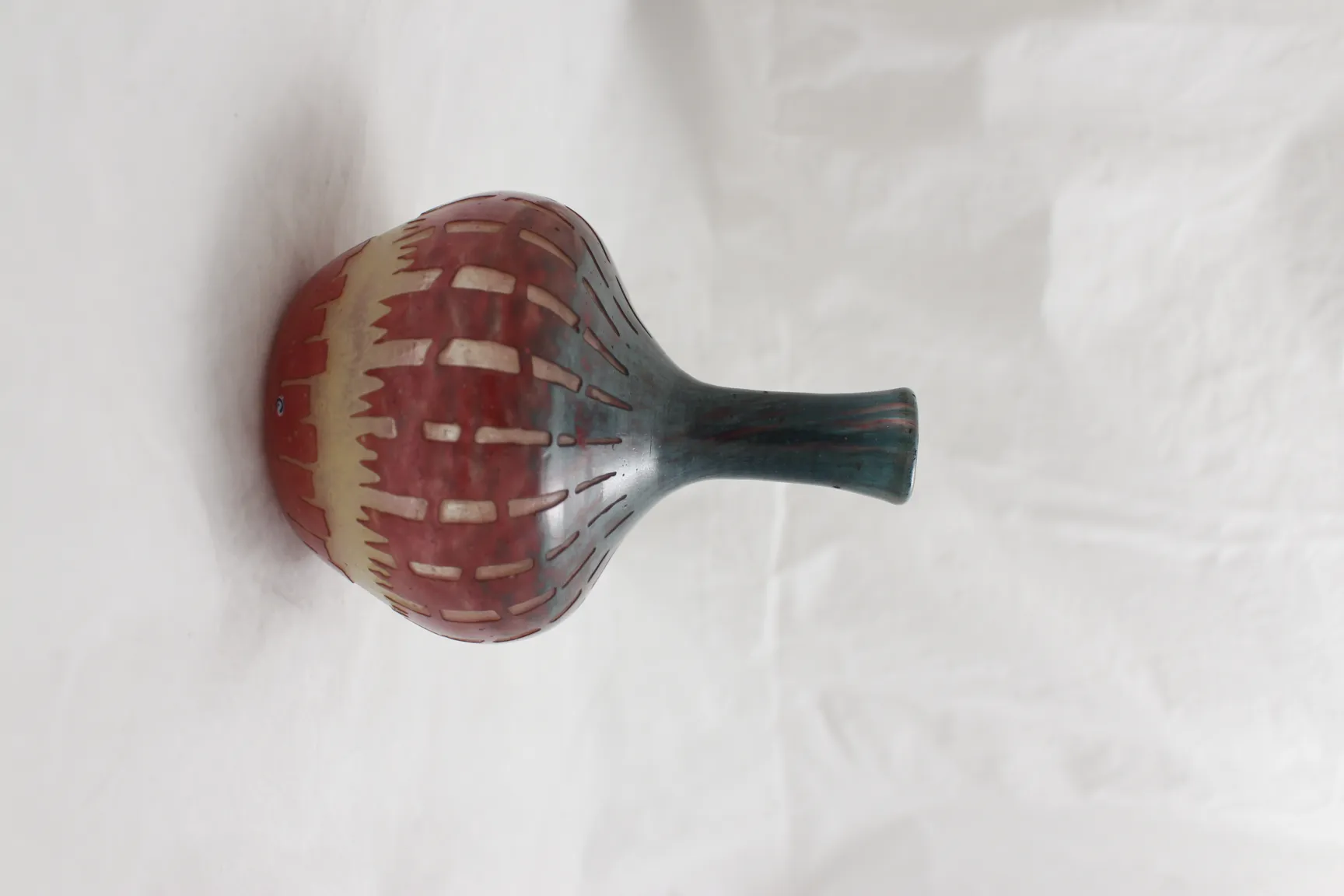 antique signed glass with candy design and French flag, colorful details and distinctive shape.