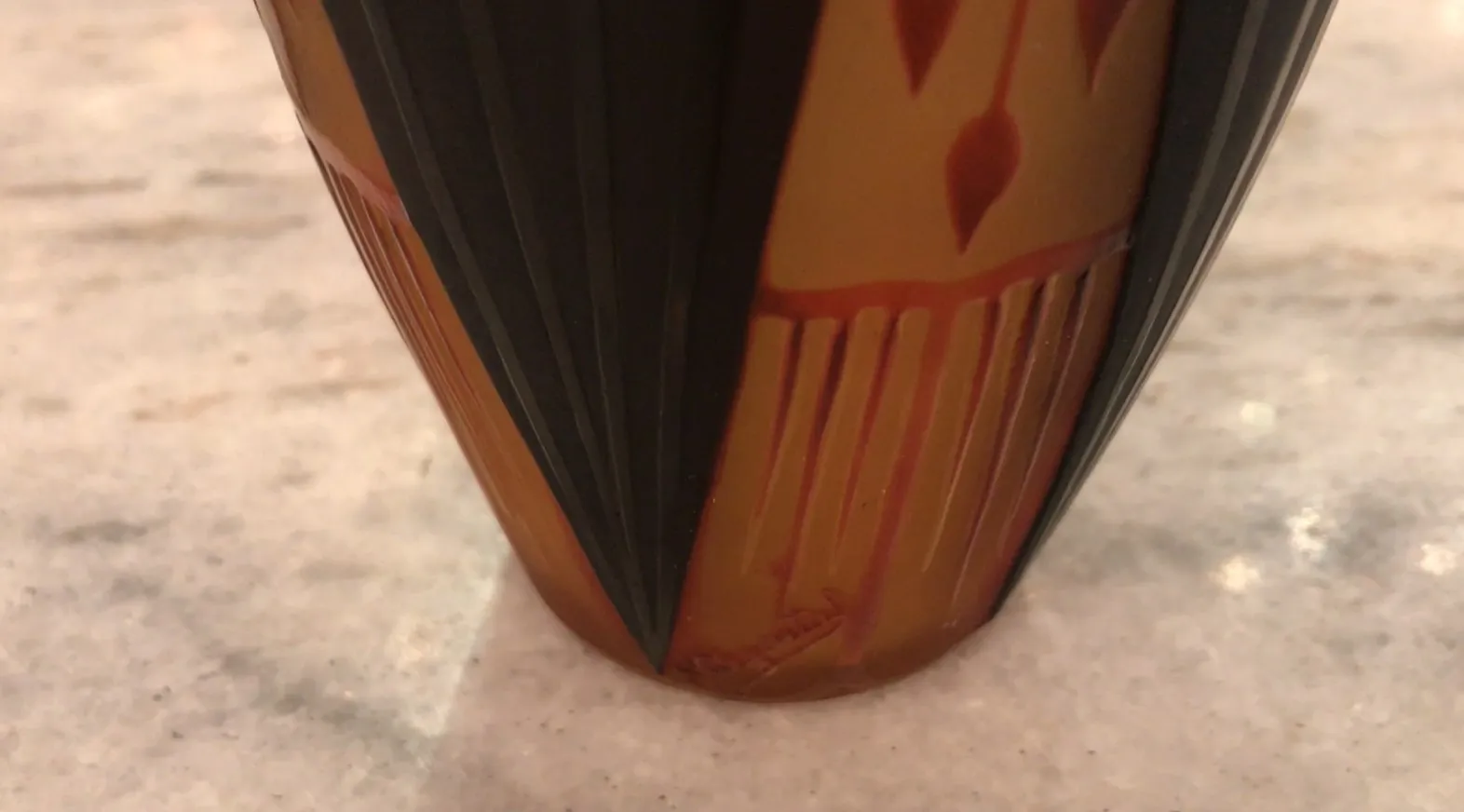 Antique signed glass D'Argental with warm decorative details