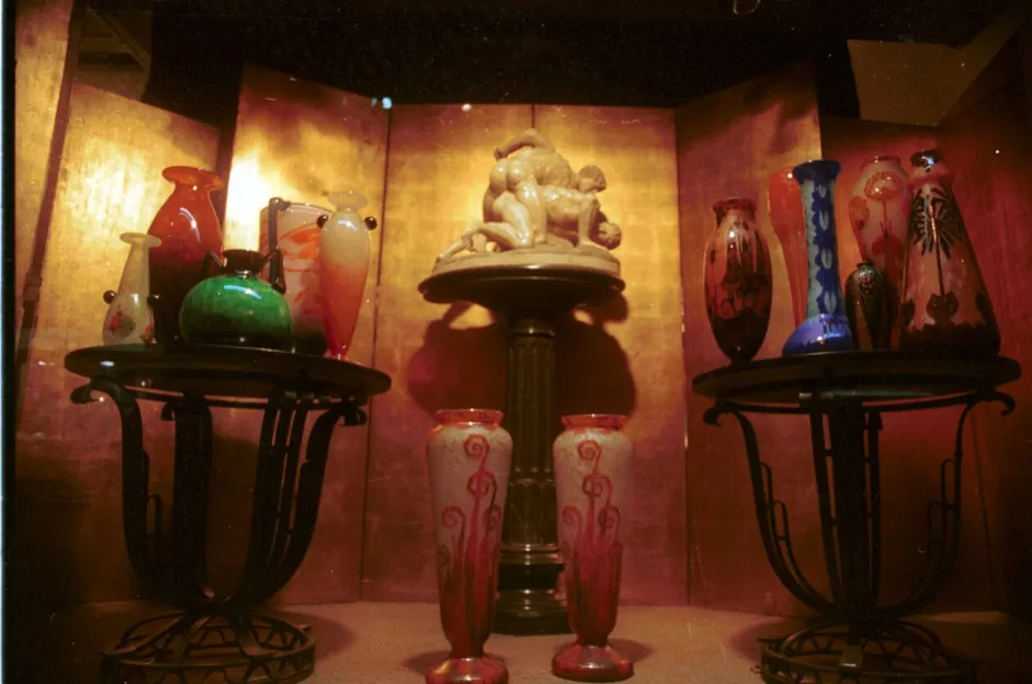 signed glass d'argental with decoration and other items