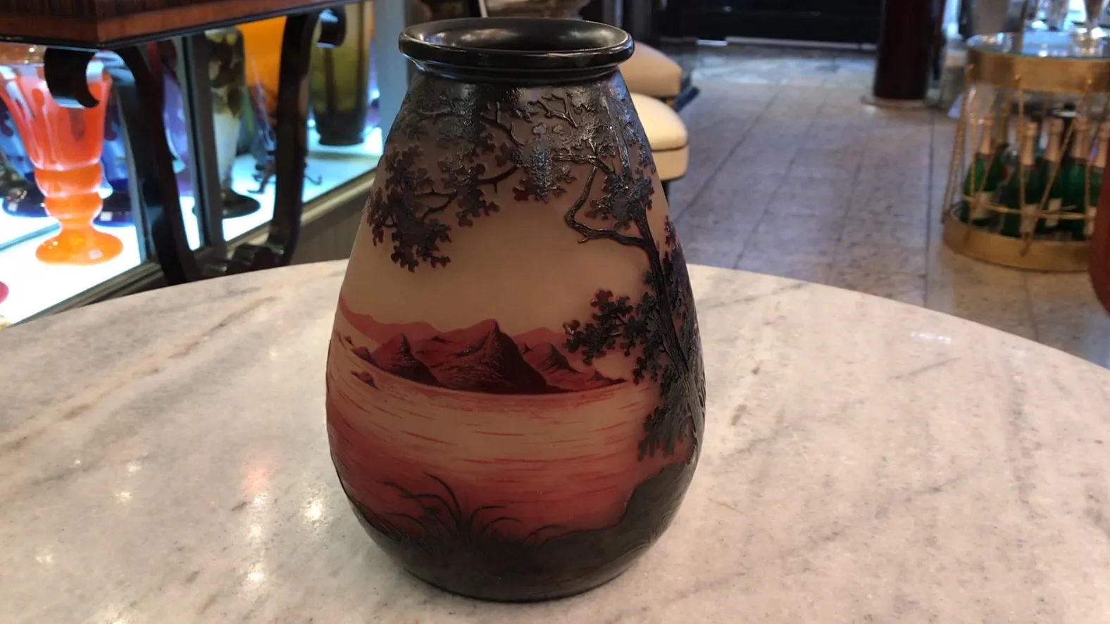 Antique signed glass D'Argental featuring a natural scene