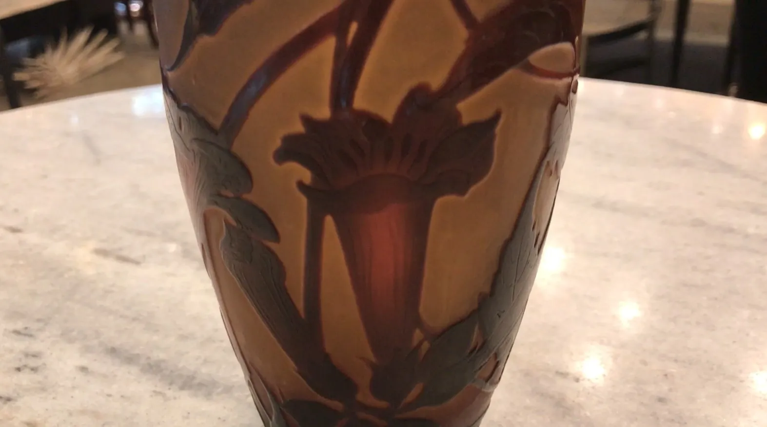 antique vase featuring floral design, signed glass d'argental