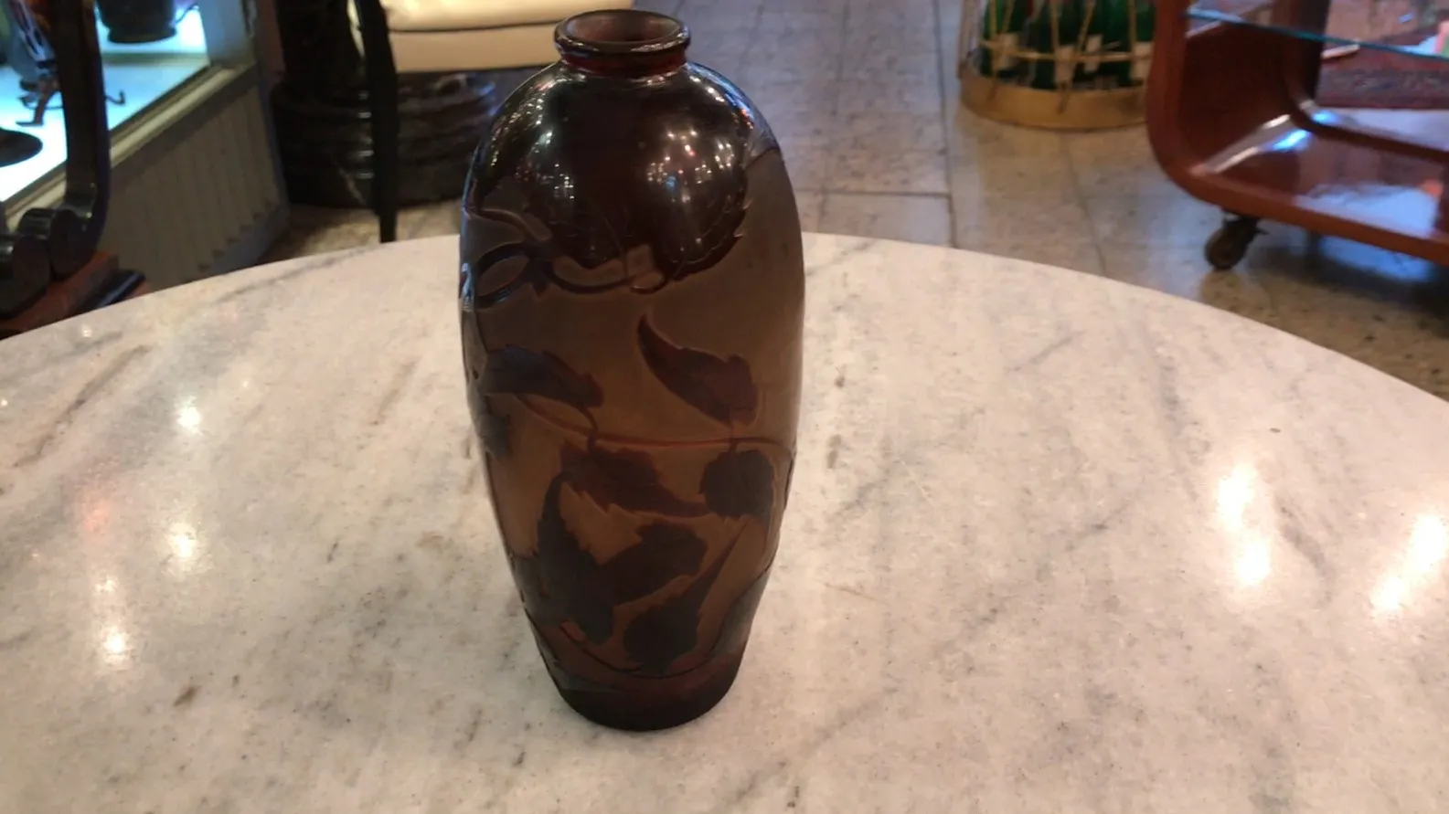 Signed D'Argental glass in an antique setting with decorative details