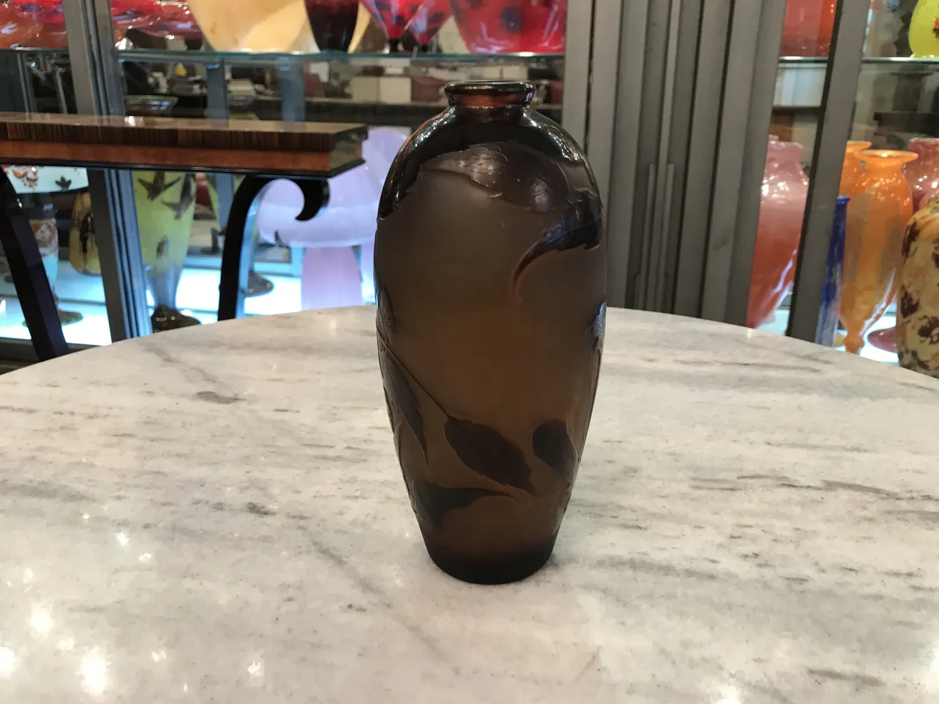 SIGNED GLASS D'Argental (French) with an antique design, in a vintage setting.