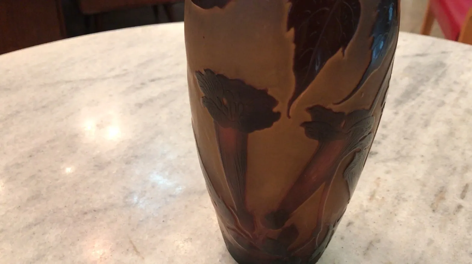 Antique signed glass D'Argental with floral decorations