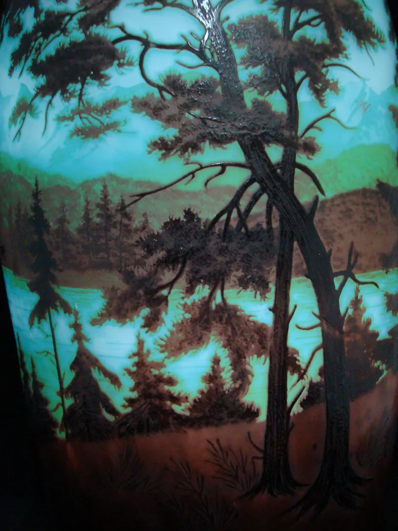 Signed glass D'Argental featuring a natural landscape with trees