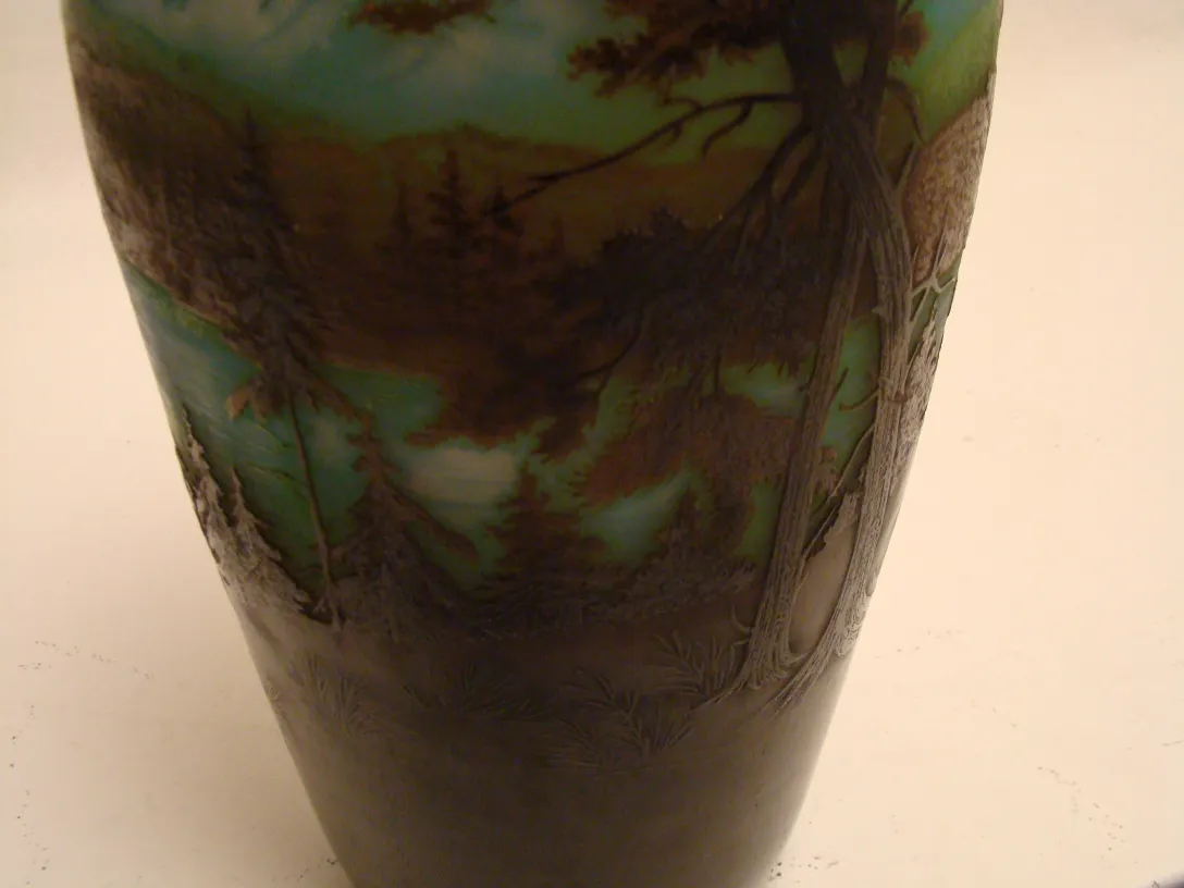 Antique signed glass D'Argental with painted background