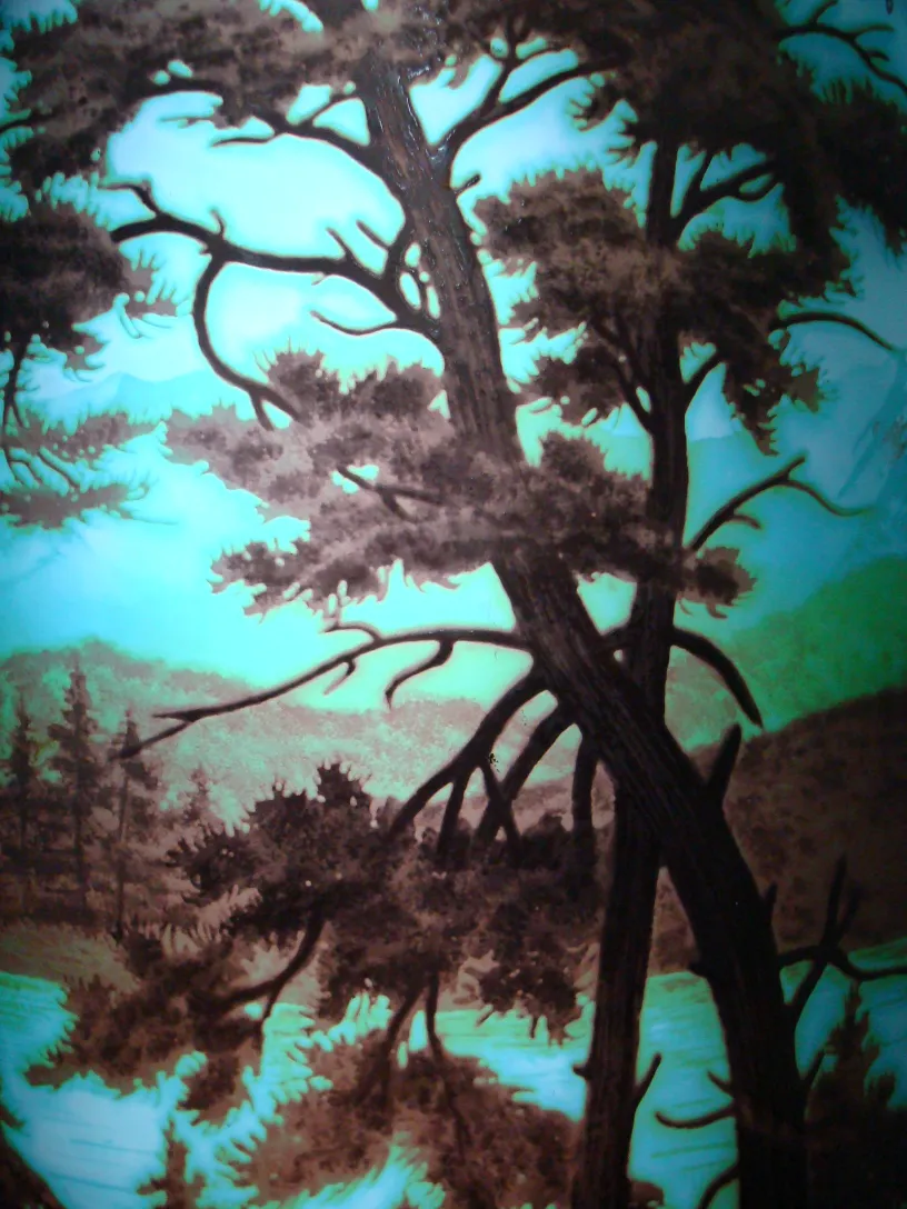 Antique signed glass D'Argental depicting a natural scene