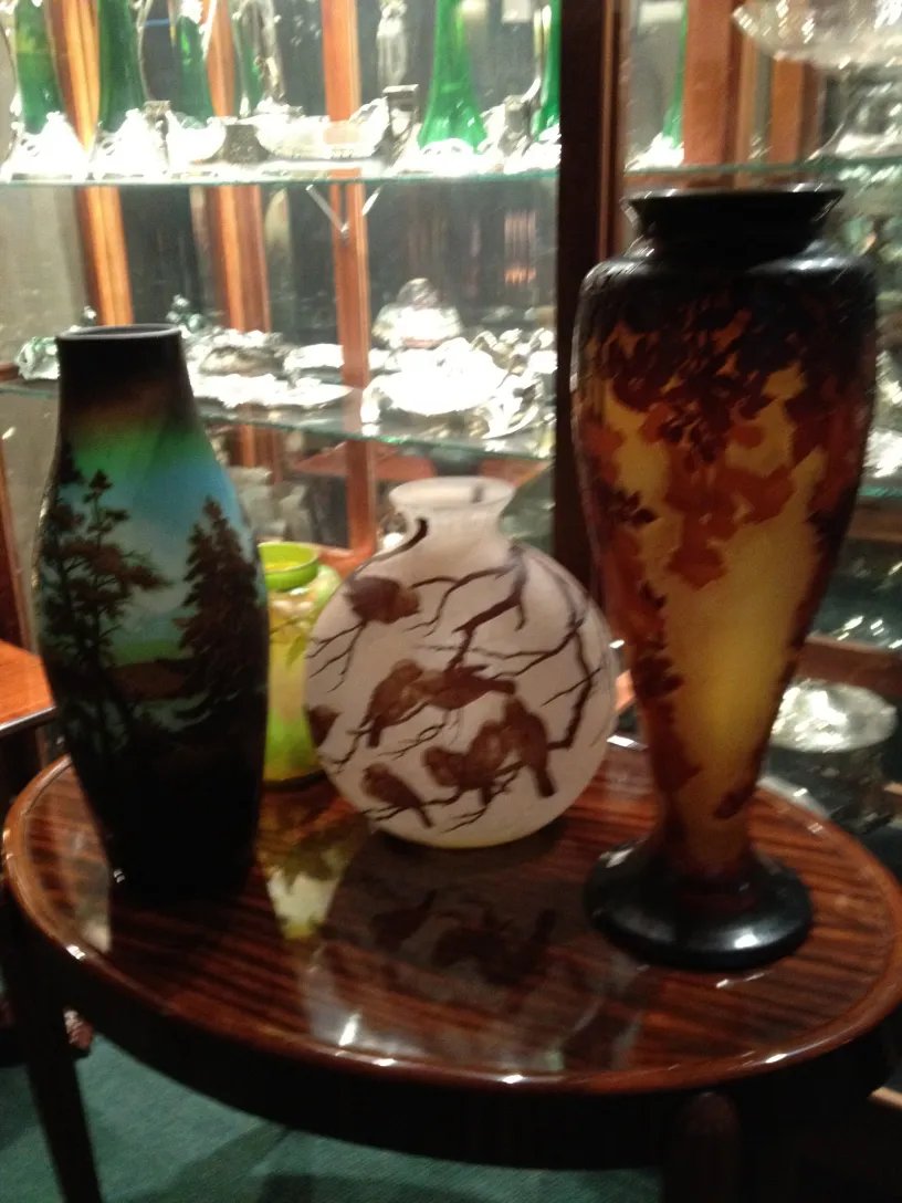 Antique signed D'Argental glass with bird design.
