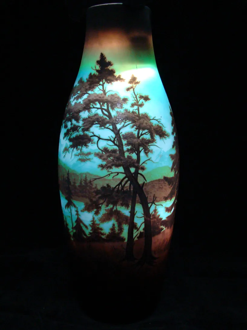 Antique signed glass D'Argental featuring a natural landscape