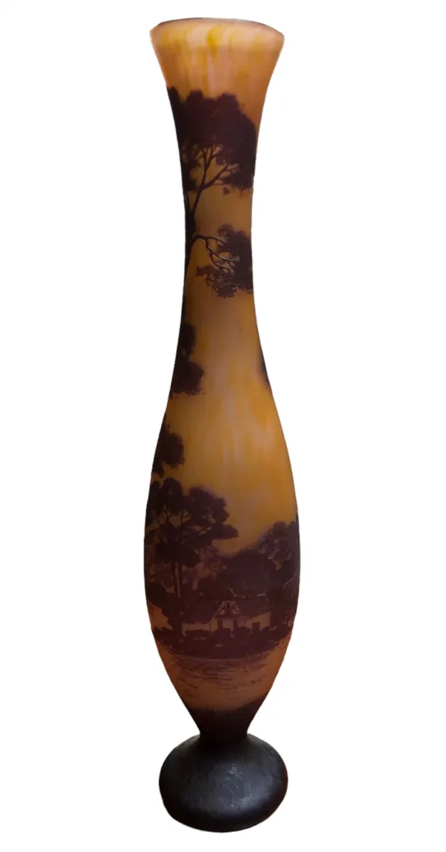 antique glass signed by Richard, in orange, elongated shape.