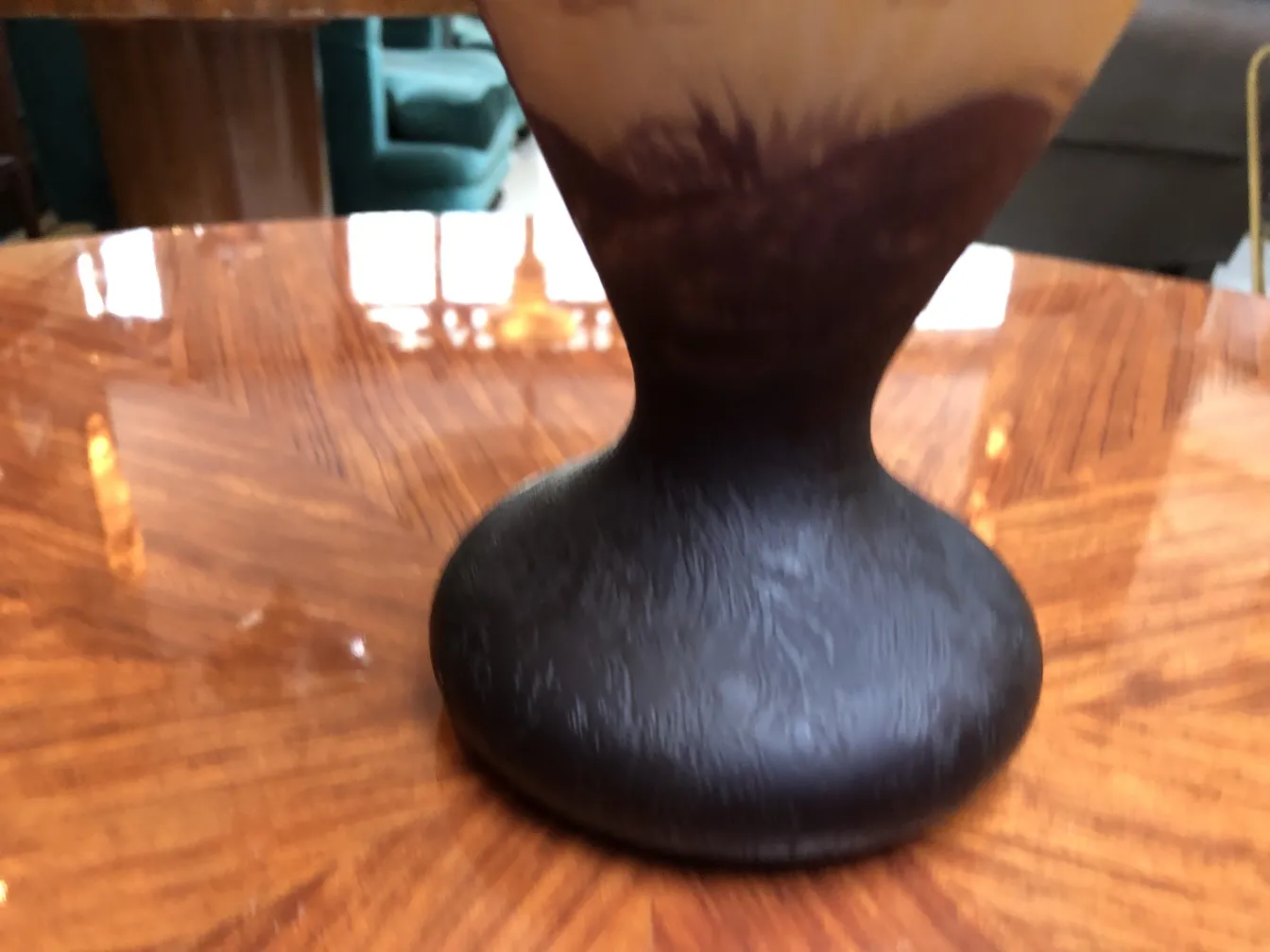 Glass base with distinctive shape, elegant design details, signed by Richard.