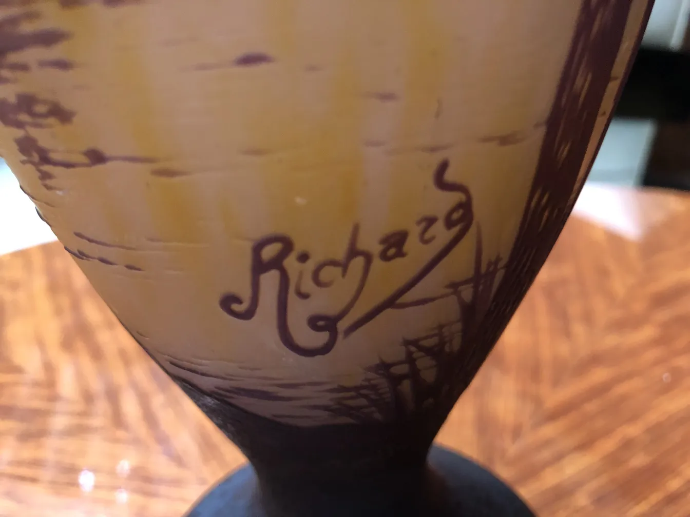 Antique decorative glass with Richard's signature in color