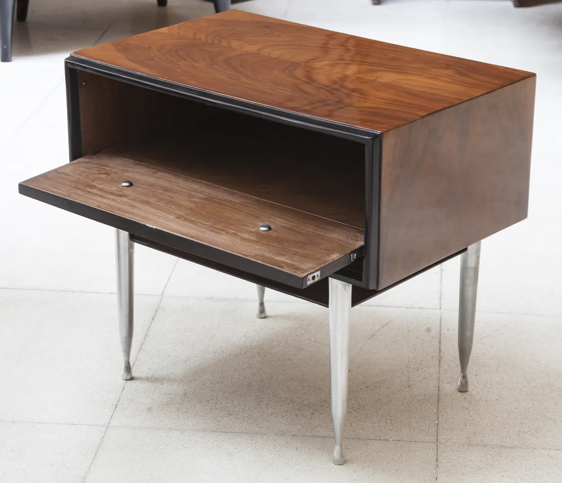 antique bedside table with a drawer, light setting