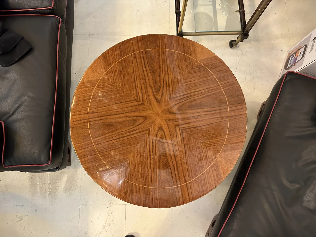 Antique round wooden small table with design